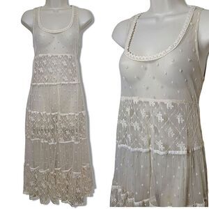 Billabong Maxi Lace Cream Sleeveless Tier Layered Boho Dress Layering Swim Cover